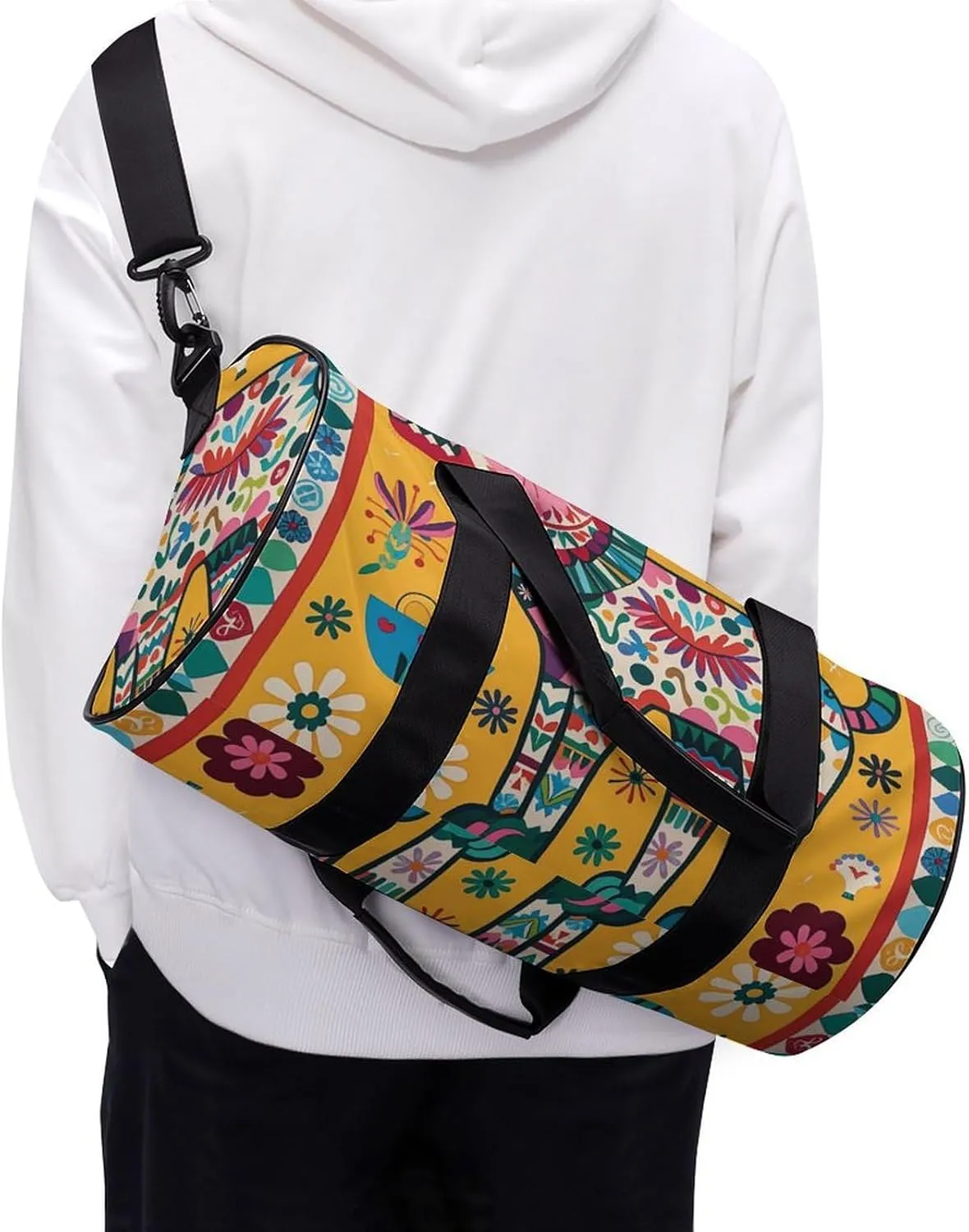 Gym Bags Small Mexican Otomi Animal Duffel Bag Overnight Bag with Shoe Compartment Carryon Bag for Men Women