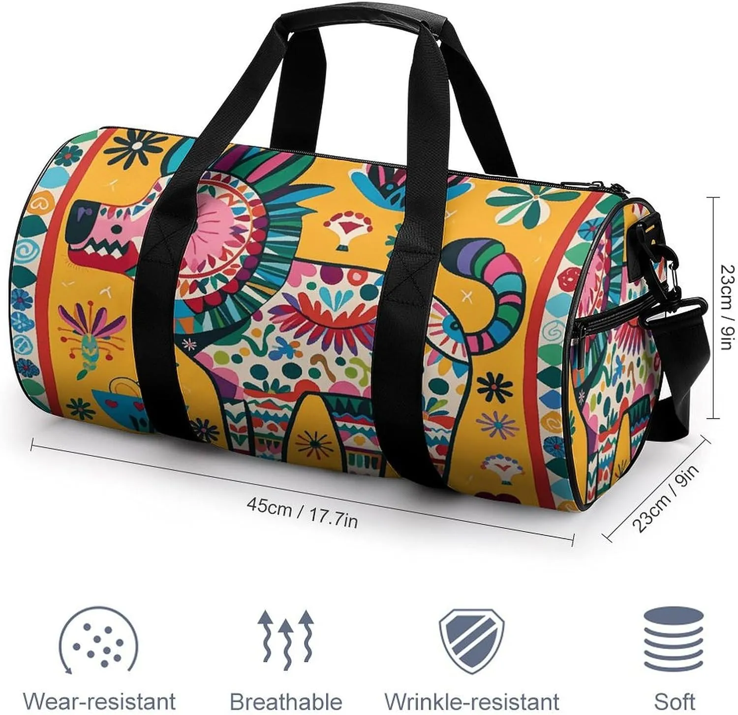 Gym Bags Small Mexican Otomi Animal Duffel Bag Overnight Bag with Shoe Compartment Carryon Bag for Men Women