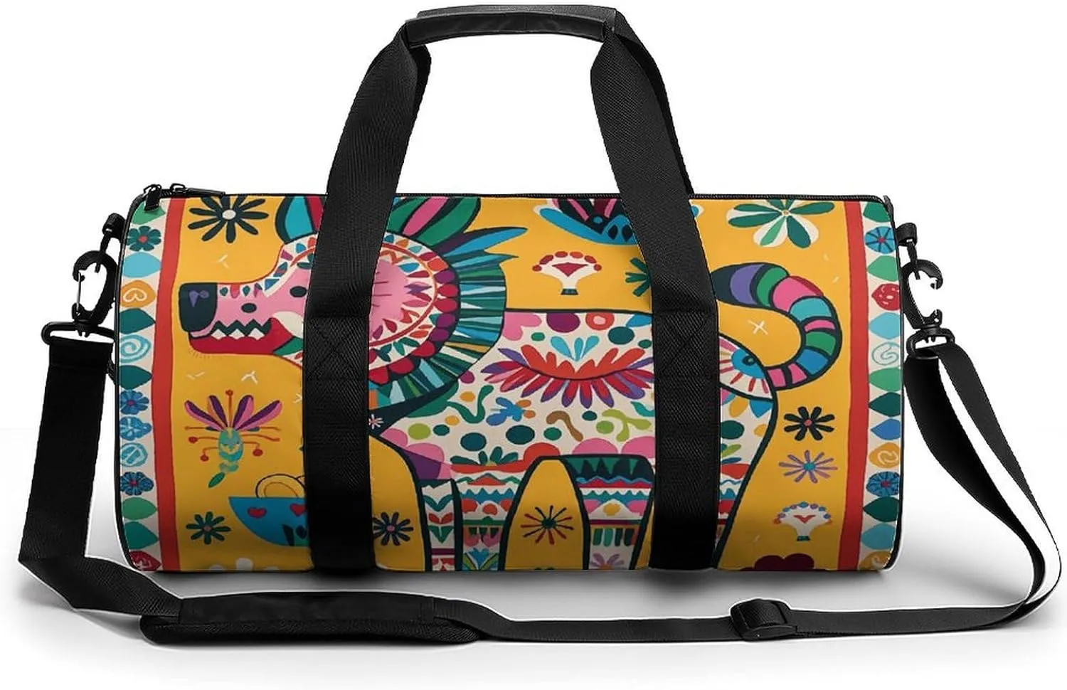 Gym Bags Small Mexican Otomi Animal Duffel Bag Overnight Bag with Shoe Compartment Carryon Bag for Men Women