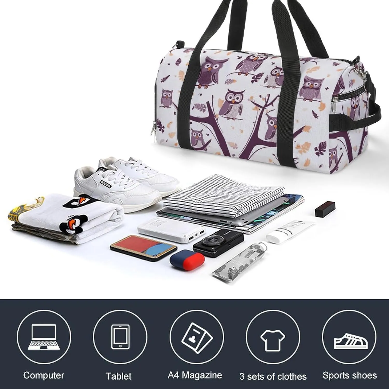 Gym Bags Small Owl Tree Branches Duffel Bag Overnight Bag with Shoe Compartment Carryon Bag for Men Women