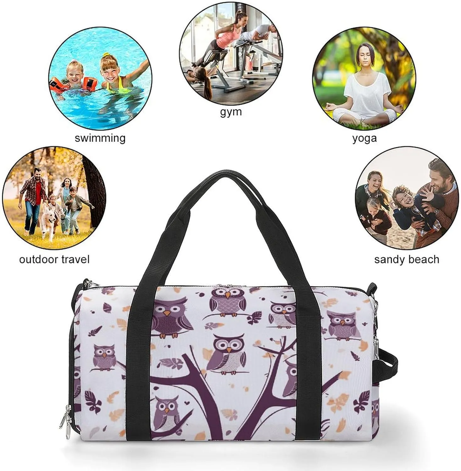 Gym Bags Small Owl Tree Branches Duffel Bag Overnight Bag with Shoe Compartment Carryon Bag for Men Women