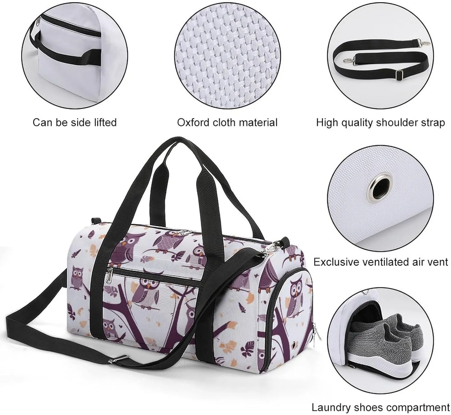 Gym Bags Small Owl Tree Branches Duffel Bag Overnight Bag with Shoe Compartment Carryon Bag for Men Women