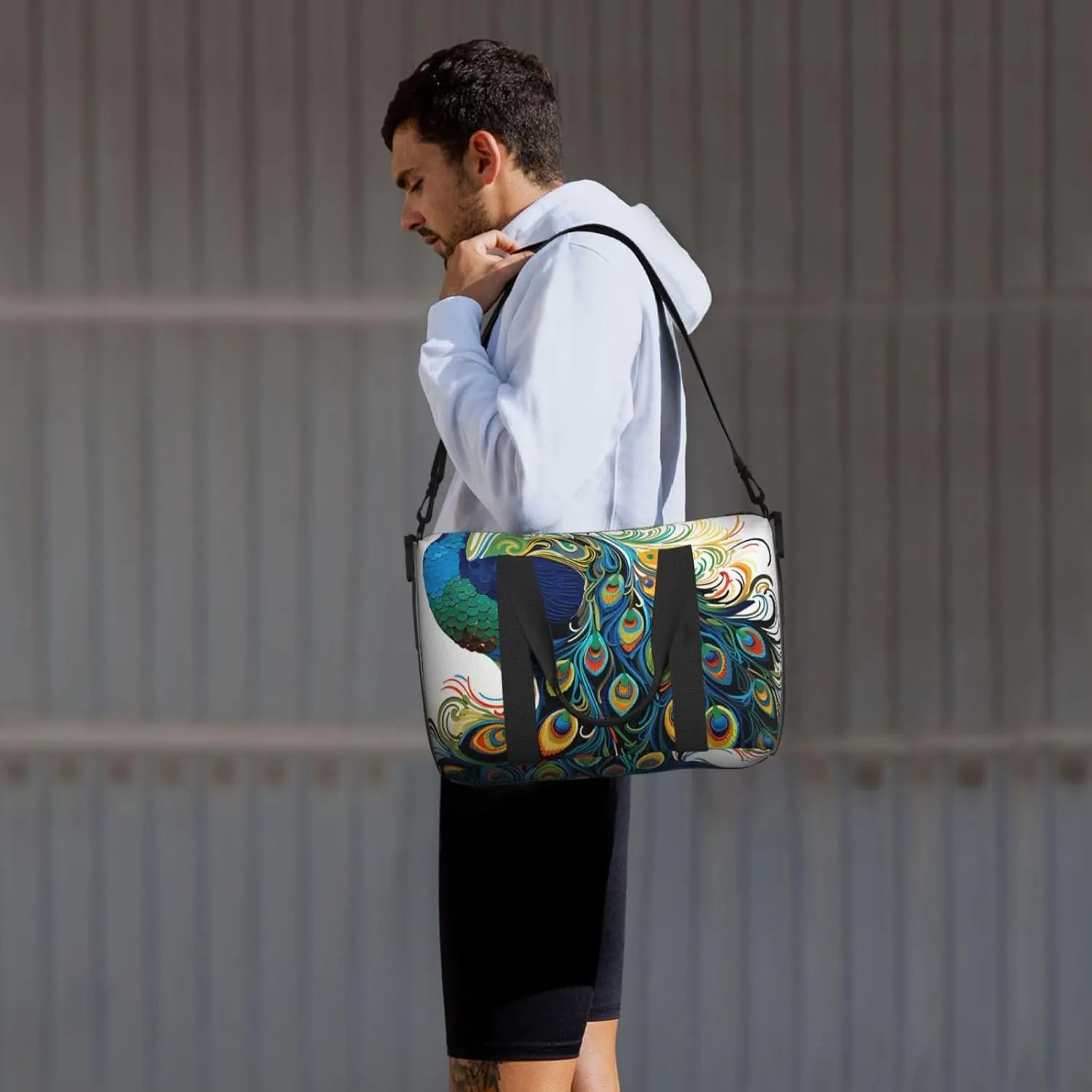 Gym Bags Small Peacock pattern Duffel Bag Overnight Bag with Shoe Compartment Carryon Bag for Men Women