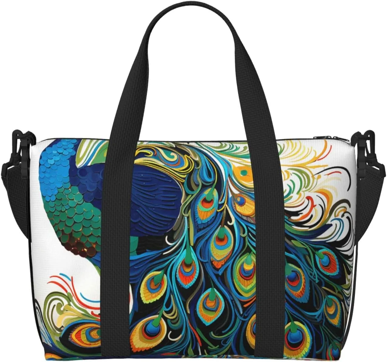 Gym Bags Small Peacock pattern Duffel Bag Overnight Bag with Shoe Compartment Carryon Bag for Men Women