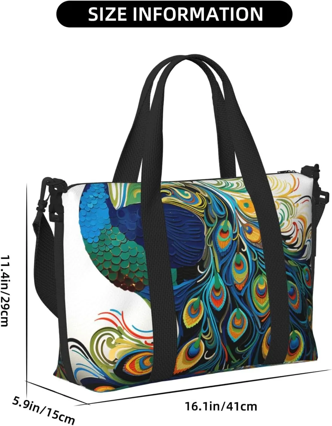 Gym Bags Small Peacock pattern Duffel Bag Overnight Bag with Shoe Compartment Carryon Bag for Men Women