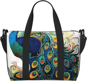 Gym Bags Small Peacock pattern Duffel Bag Overnight Bag with Shoe Compartment Carryon Bag for Men Women