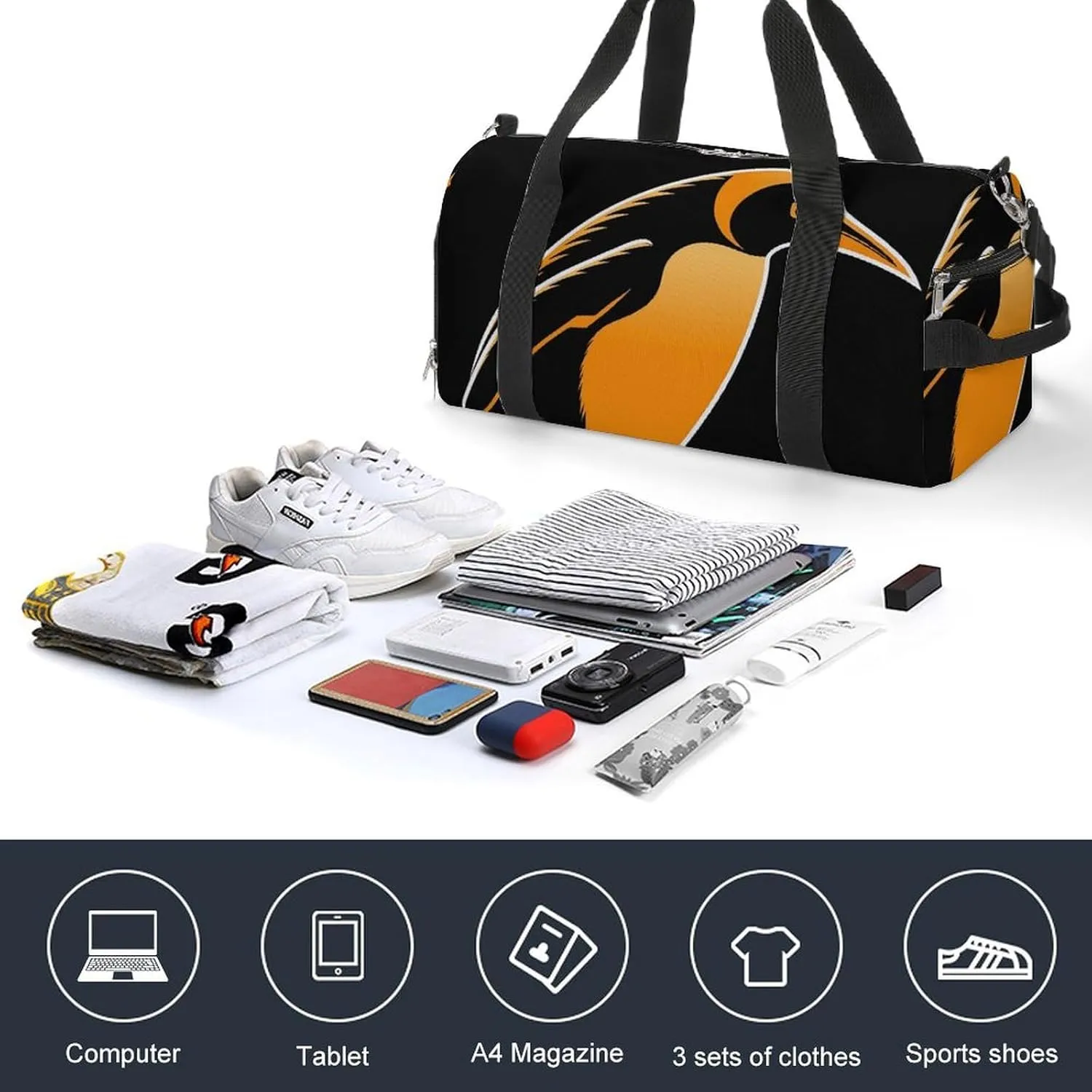 Gym Bags Small Penguin Illustration Duffel Bag Overnight Bag with Shoe Compartment Carryon Bag for Men Women