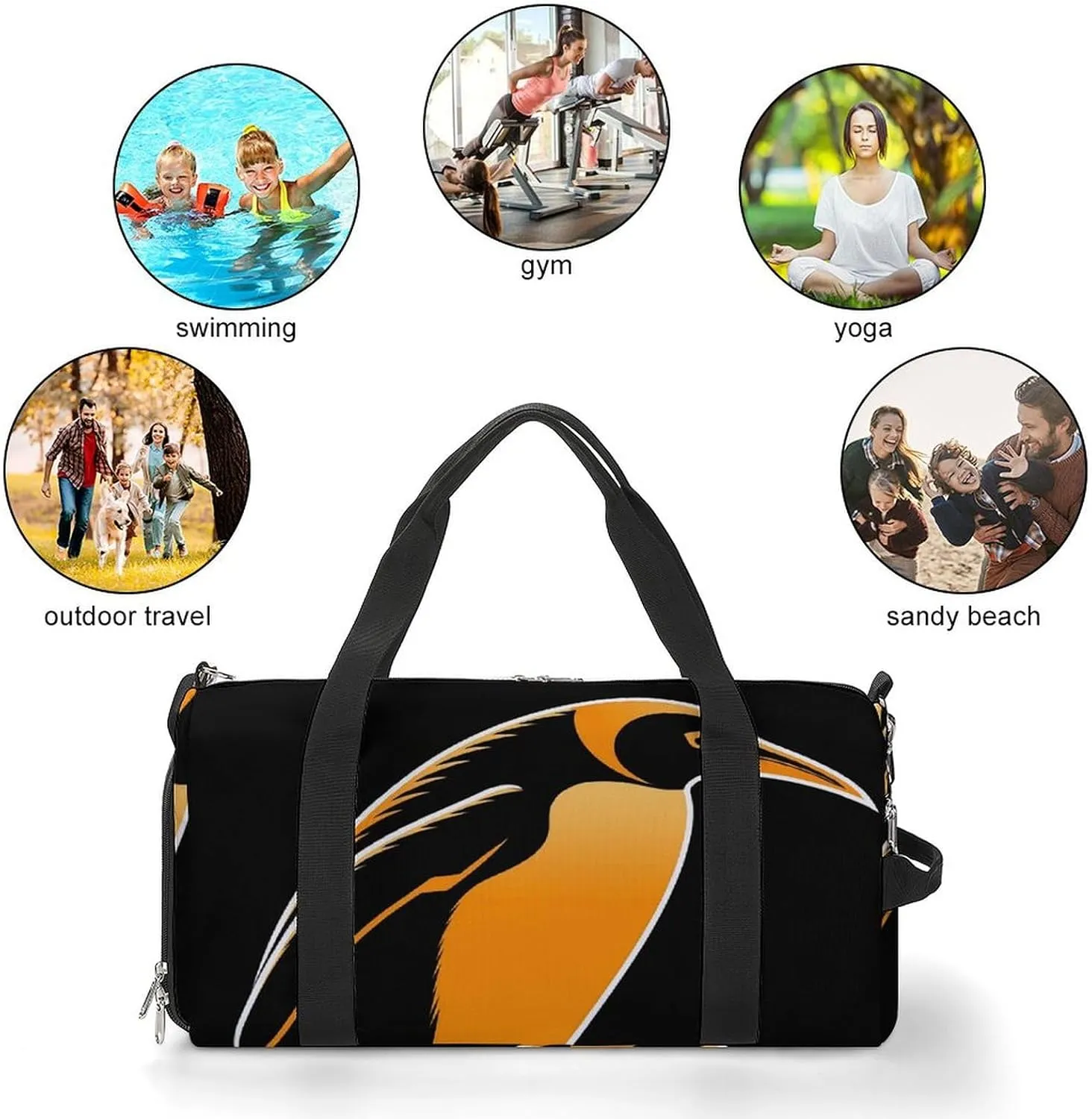 Gym Bags Small Penguin Illustration Duffel Bag Overnight Bag with Shoe Compartment Carryon Bag for Men Women