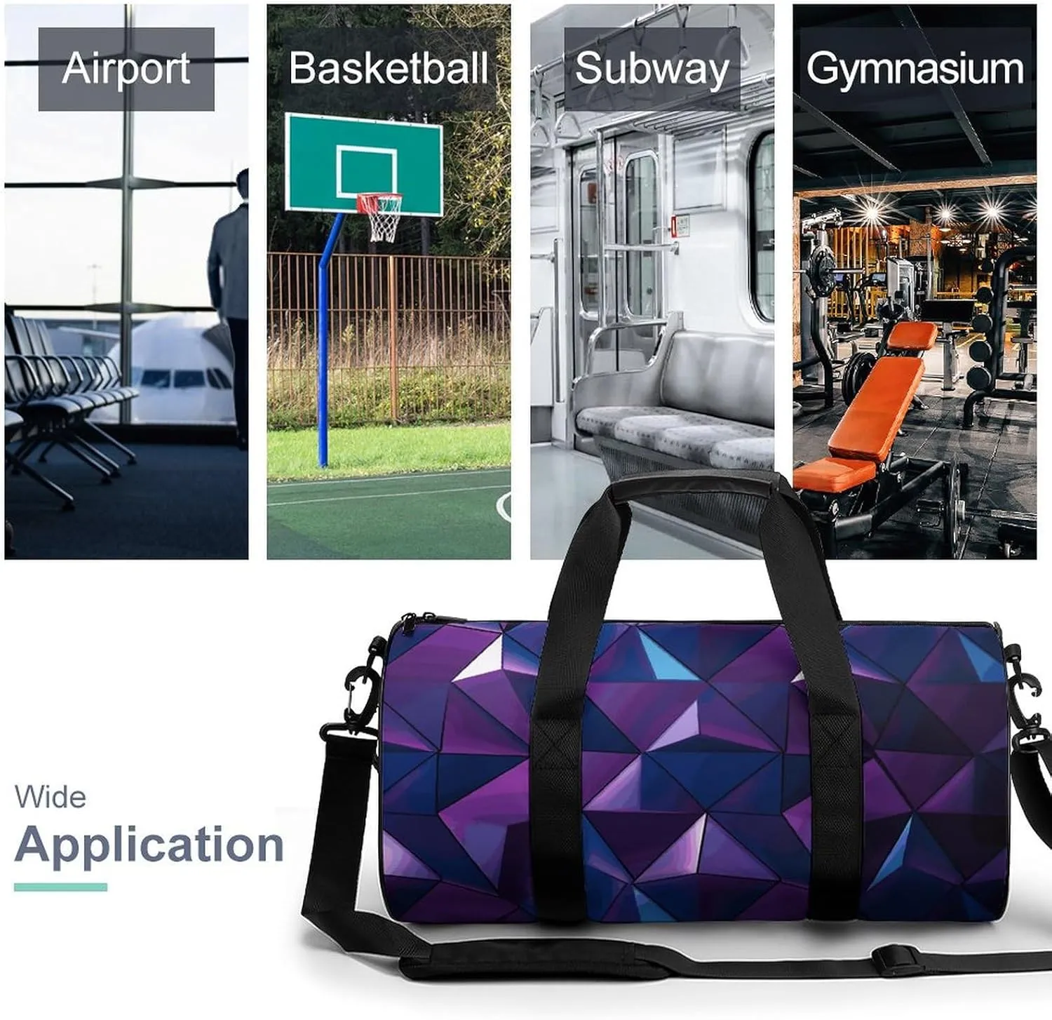 Gym Bags Small Purple Geometric Duffel Bag Overnight Bag with Shoe Compartment Carryon Bag for Men Women