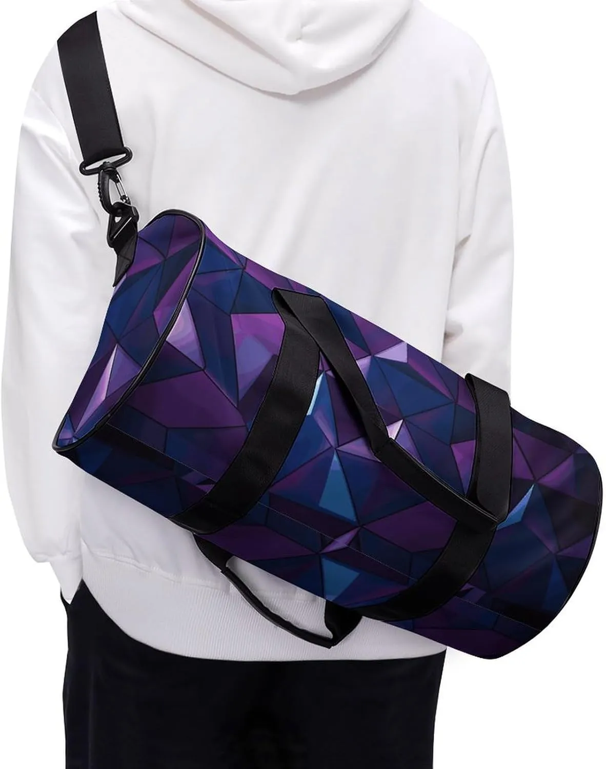 Gym Bags Small Purple Geometric Duffel Bag Overnight Bag with Shoe Compartment Carryon Bag for Men Women