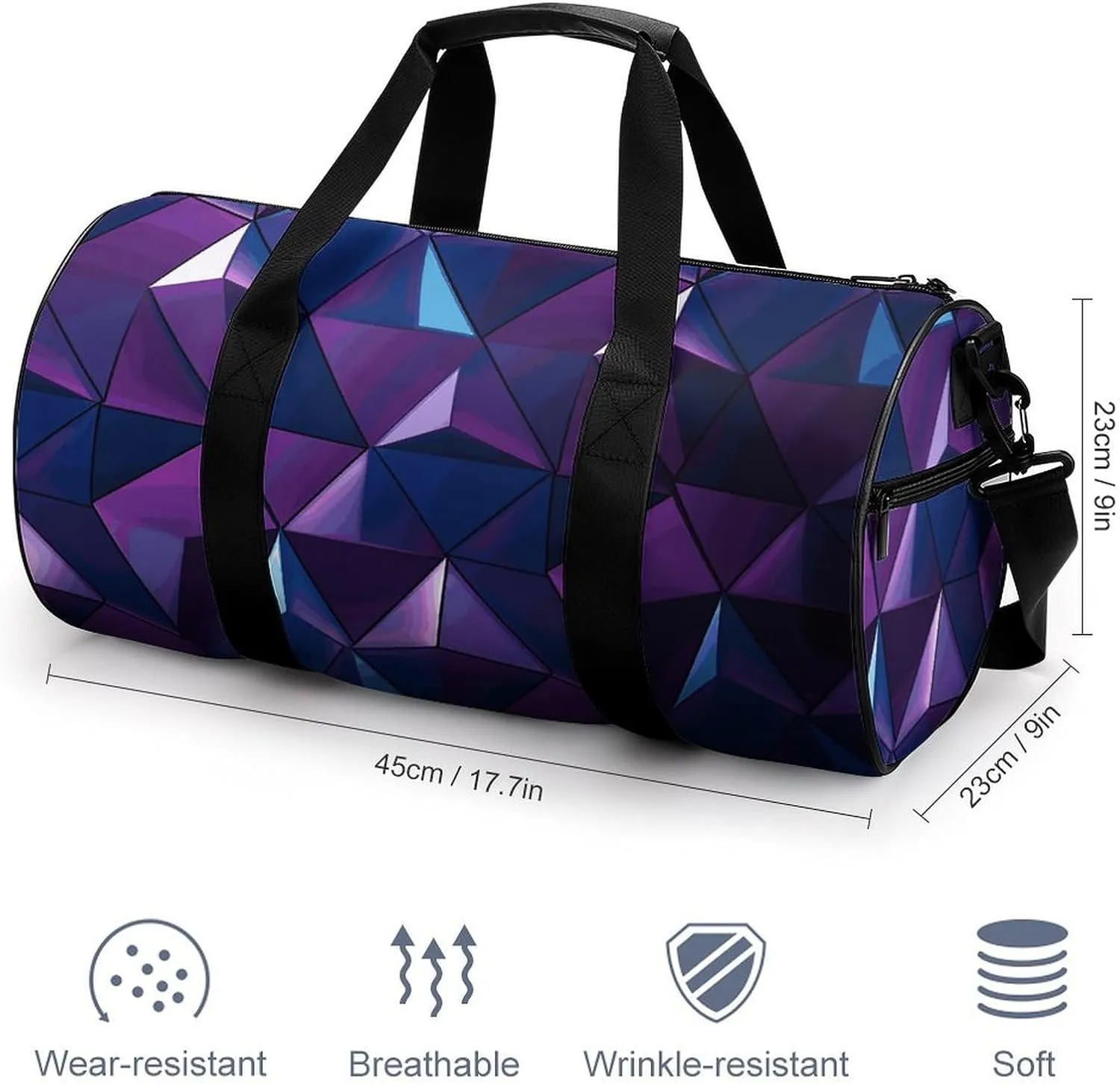 Gym Bags Small Purple Geometric Duffel Bag Overnight Bag with Shoe Compartment Carryon Bag for Men Women