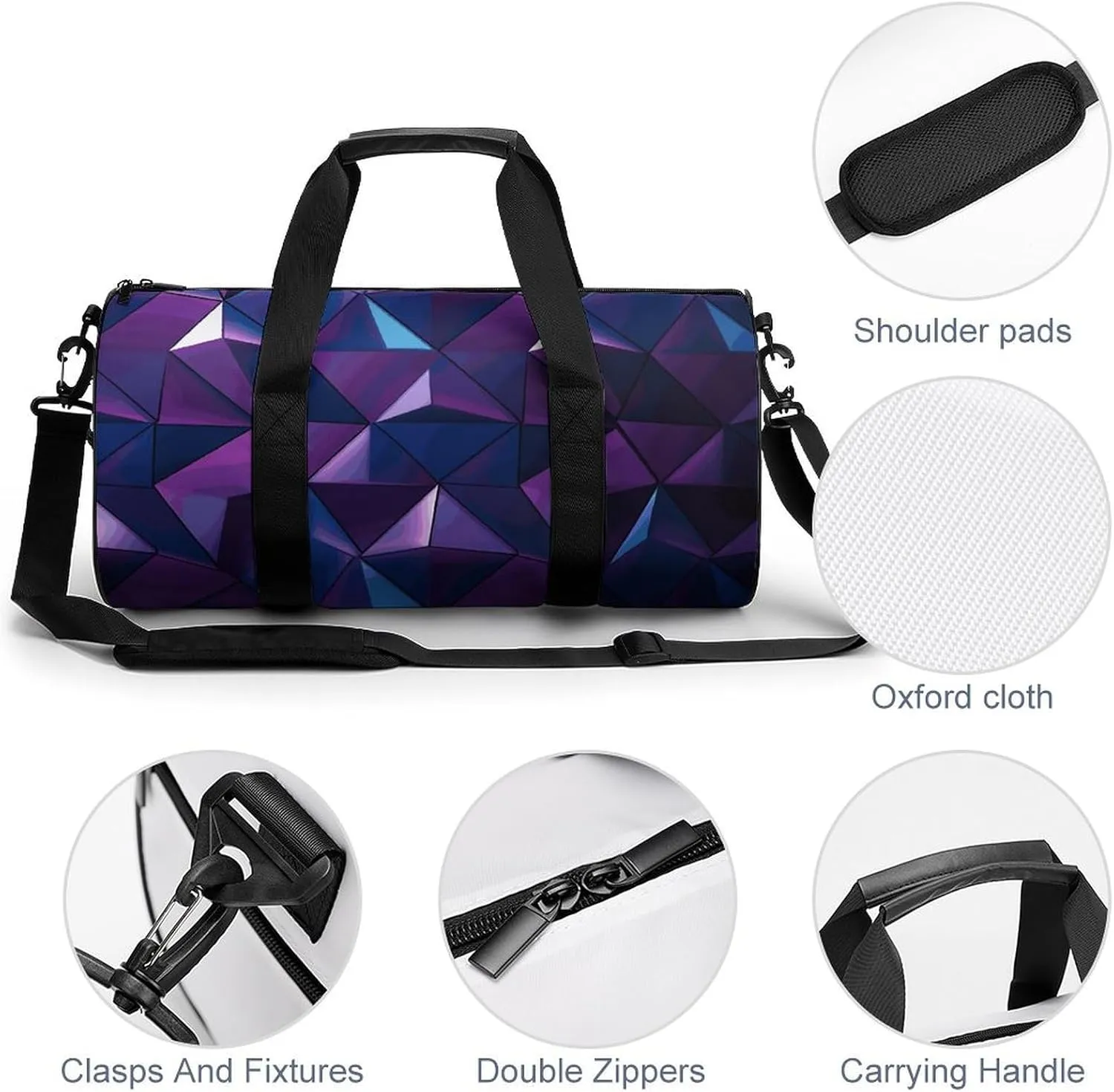 Gym Bags Small Purple Geometric Duffel Bag Overnight Bag with Shoe Compartment Carryon Bag for Men Women