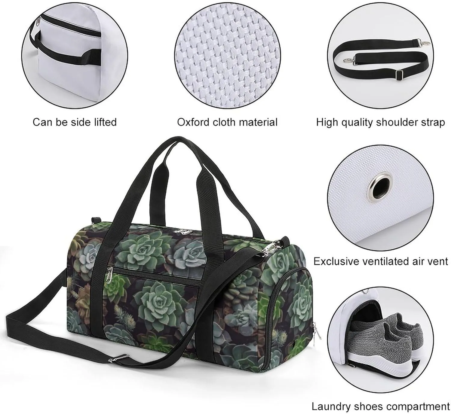 Gym Bags Small Succulent Plants Duffel Bag Overnight Bag with Shoe Compartment Carryon Bag for Men Women