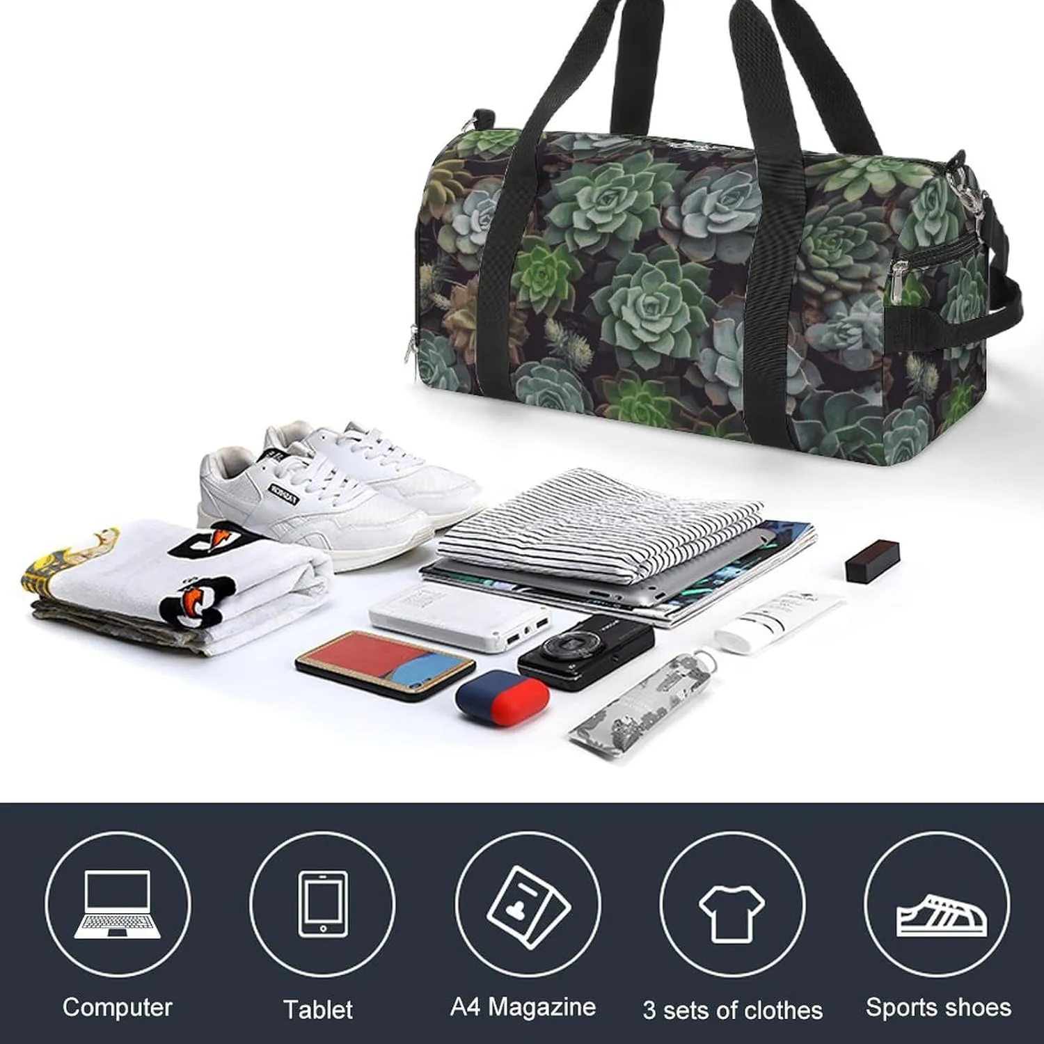 Gym Bags Small Succulent Plants Duffel Bag Overnight Bag with Shoe Compartment Carryon Bag for Men Women