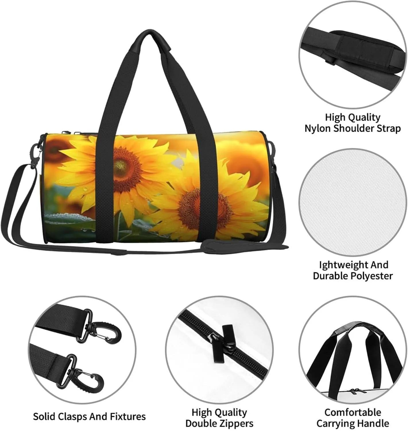 Gym Bags Small Sunflower flowers Duffel Bag Overnight Bag with Shoe Compartment Carryon Bag for Men Women