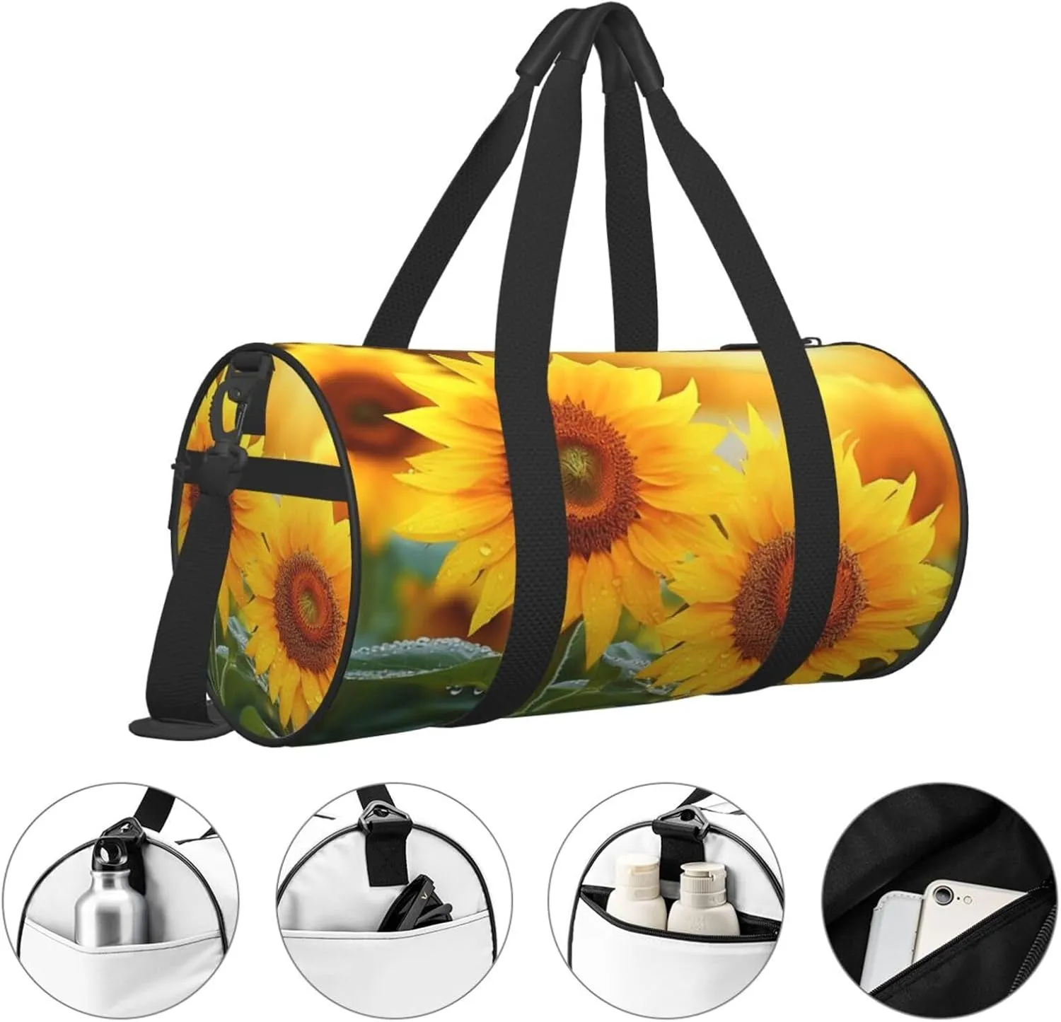 Gym Bags Small Sunflower flowers Duffel Bag Overnight Bag with Shoe Compartment Carryon Bag for Men Women