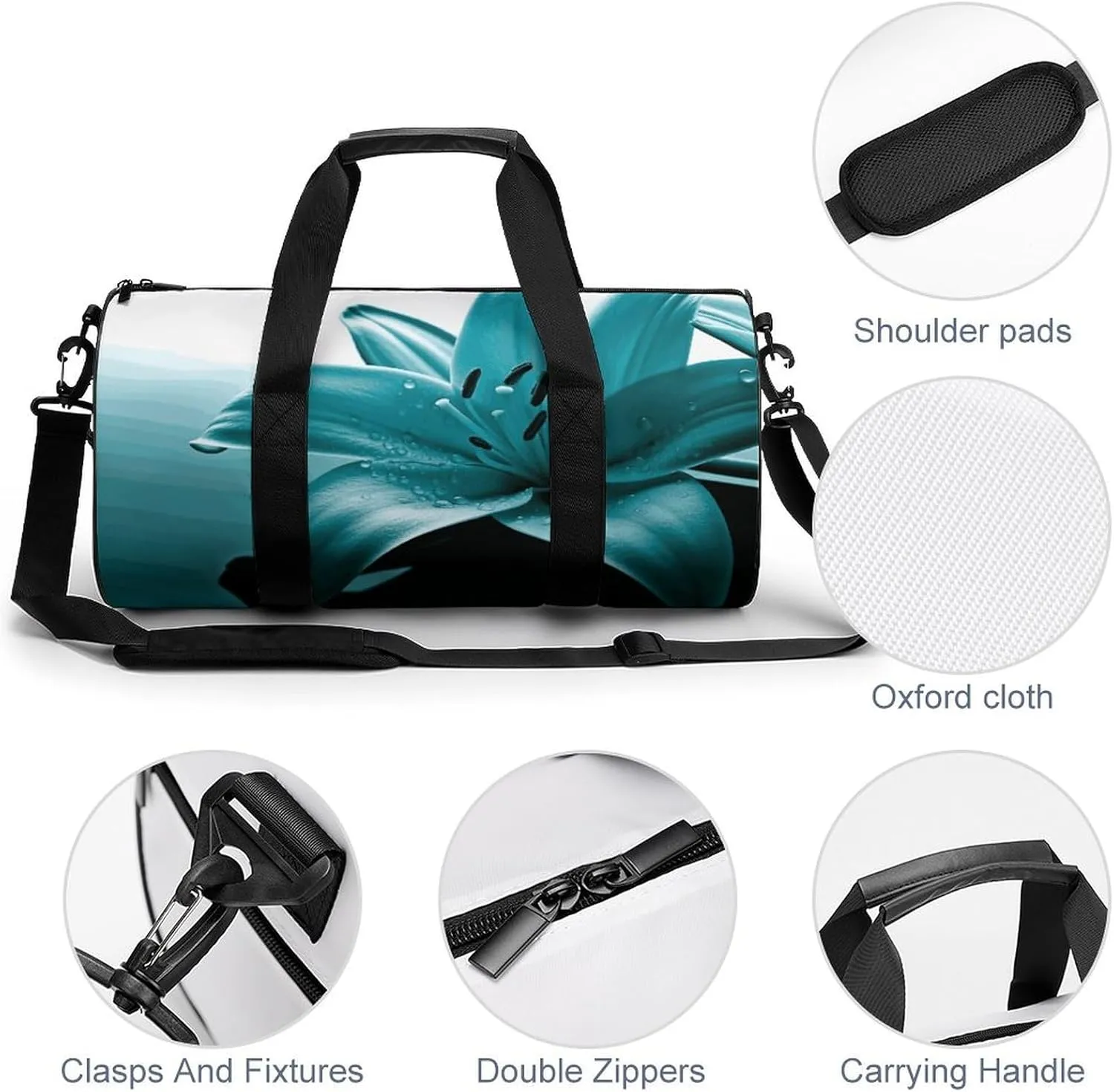Gym Bags Small Teal Lily Duffel Bag Overnight Bag with Shoe Compartment Carryon Bag for Men Women