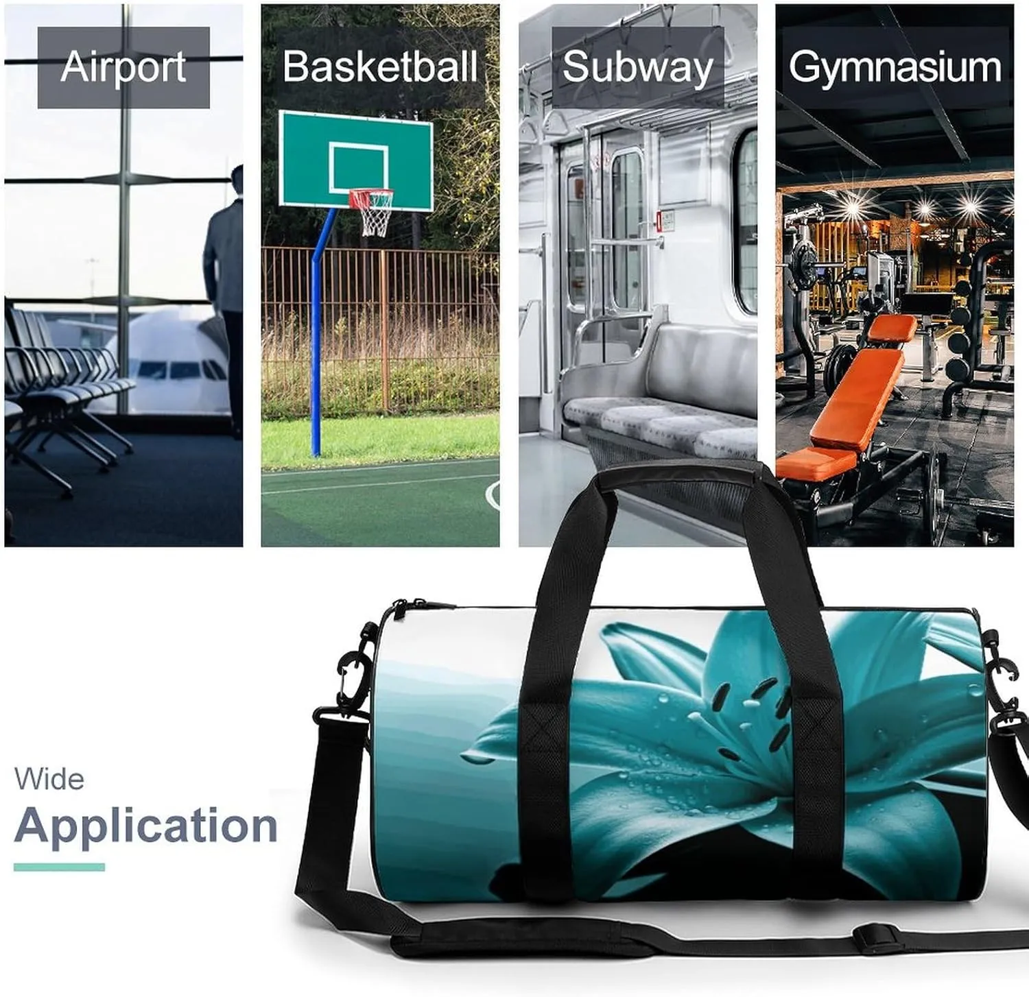 Gym Bags Small Teal Lily Duffel Bag Overnight Bag with Shoe Compartment Carryon Bag for Men Women