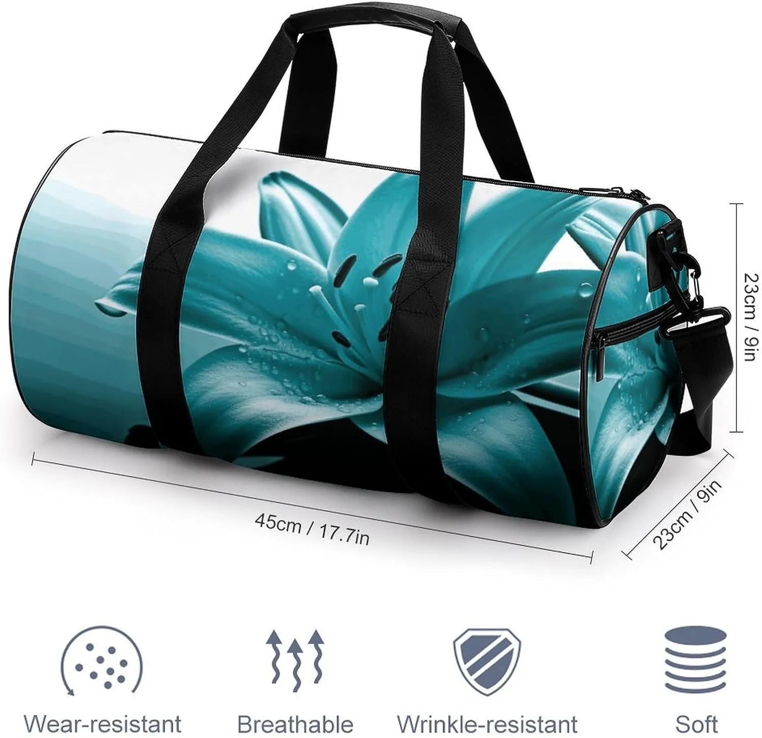 Gym Bags Small Teal Lily Duffel Bag Overnight Bag with Shoe Compartment Carryon Bag for Men Women