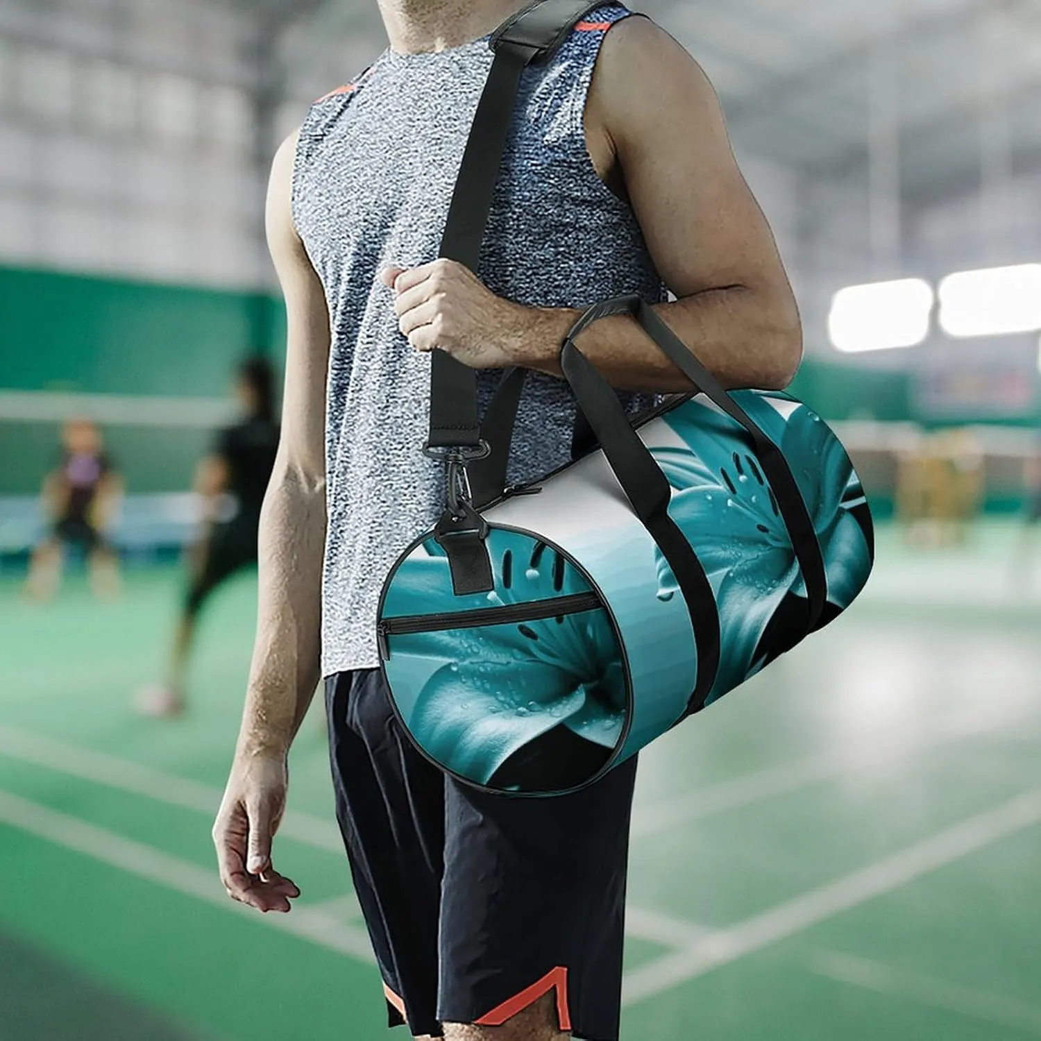Gym Bags Small Teal Lily Duffel Bag Overnight Bag with Shoe Compartment Carryon Bag for Men Women