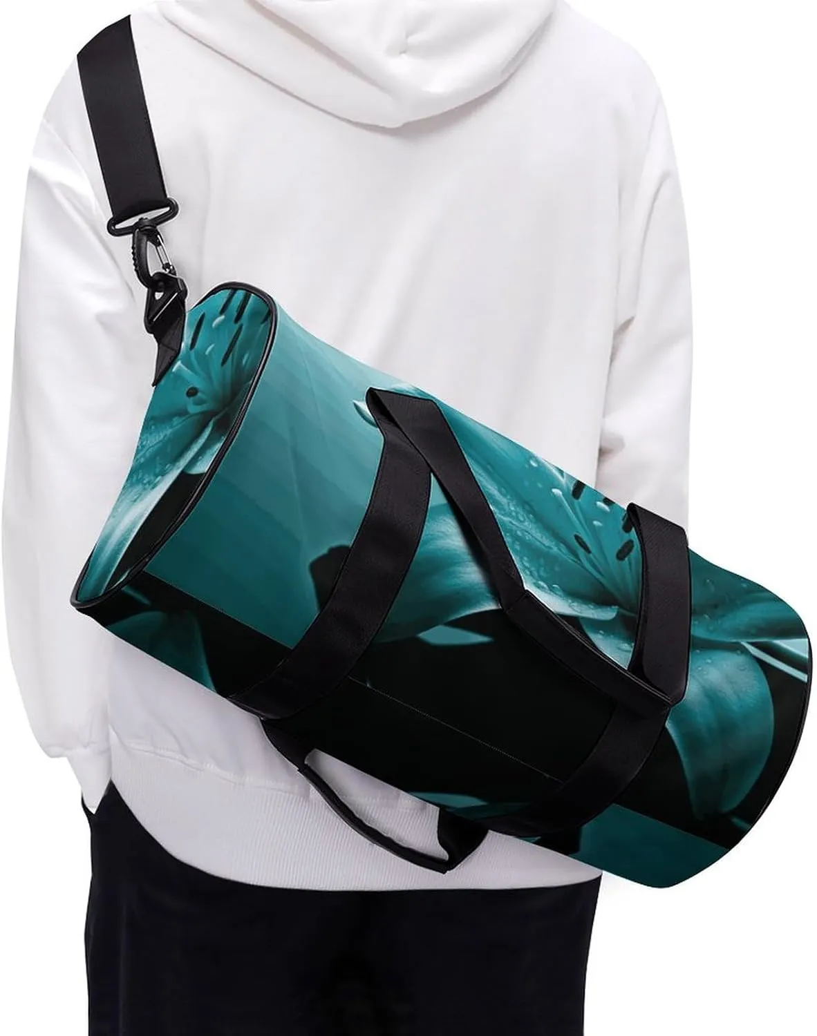 Gym Bags Small Teal Lily Duffel Bag Overnight Bag with Shoe Compartment Carryon Bag for Men Women