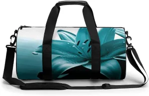 Gym Bags Small Teal Lily Duffel Bag Overnight Bag with Shoe Compartment Carryon Bag for Men Women
