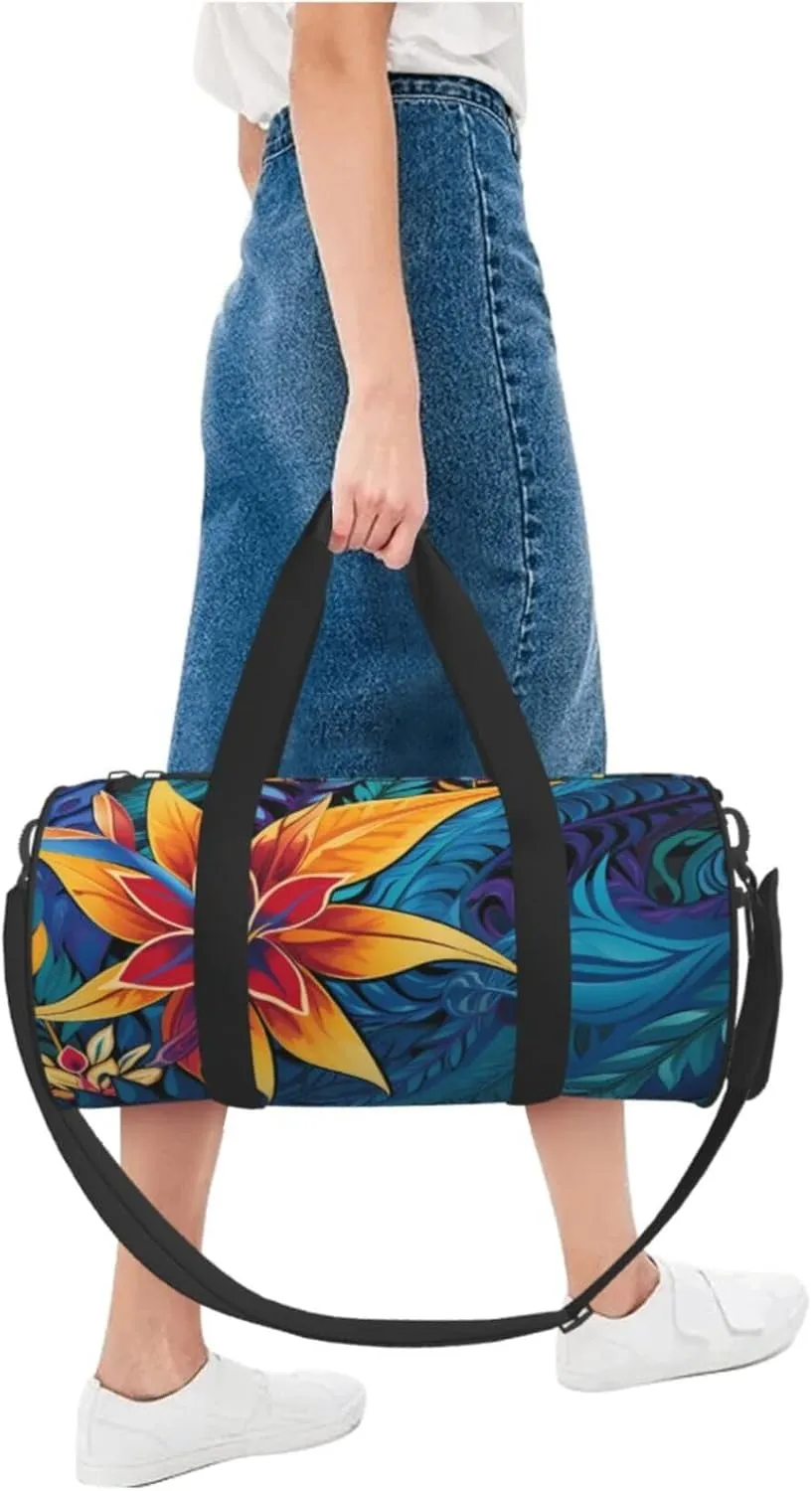 Gym Bags Small Tropical leaves pattern Duffel Bag Overnight Bag with Shoe Compartment Carryon Bag for Men Women