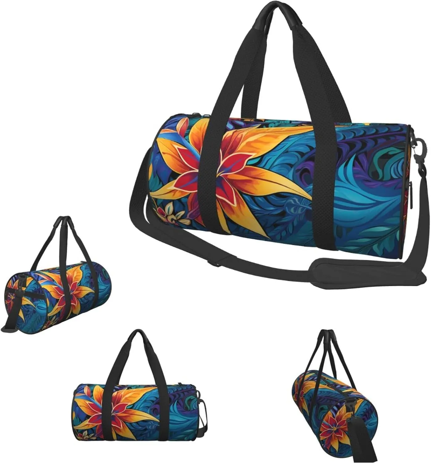 Gym Bags Small Tropical leaves pattern Duffel Bag Overnight Bag with Shoe Compartment Carryon Bag for Men Women