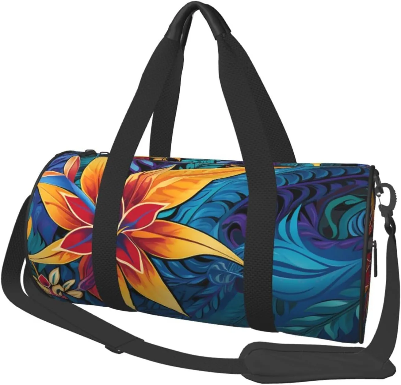 Gym Bags Small Tropical leaves pattern Duffel Bag Overnight Bag with Shoe Compartment Carryon Bag for Men Women