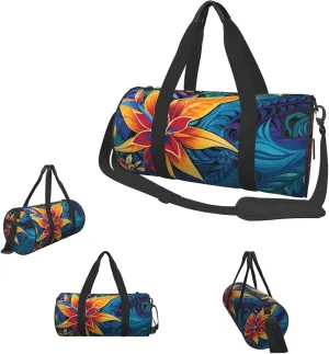 Gym Bags Small Tropical leaves pattern Duffel Bag Overnight Bag with Shoe Compartment Carryon Bag for Men Women