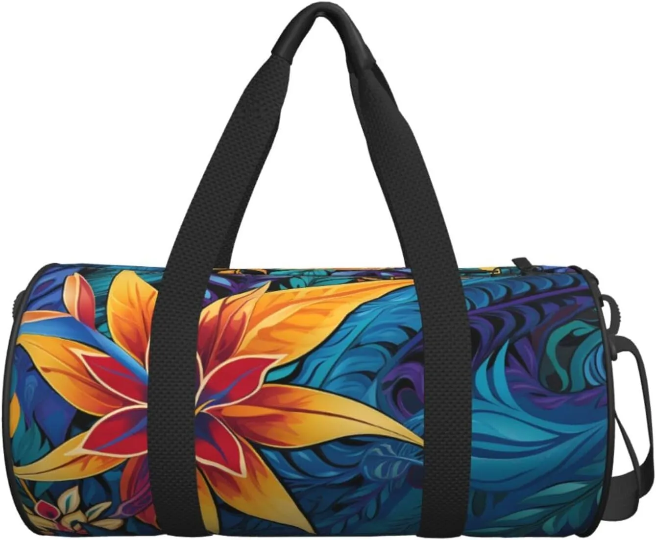Gym Bags Small Tropical leaves pattern Duffel Bag Overnight Bag with Shoe Compartment Carryon Bag for Men Women