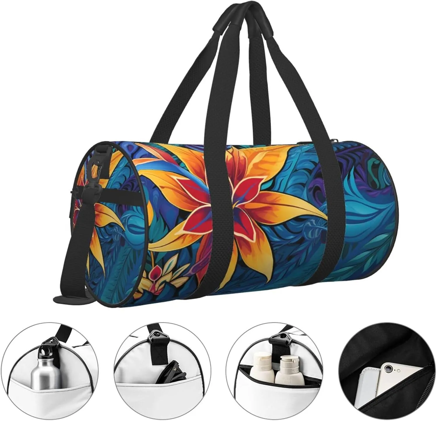 Gym Bags Small Tropical leaves pattern Duffel Bag Overnight Bag with Shoe Compartment Carryon Bag for Men Women
