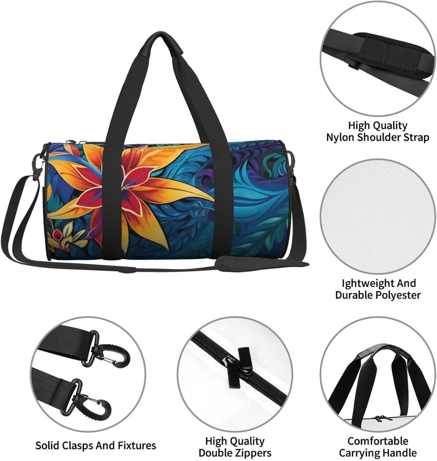 Gym Bags Small Tropical leaves pattern Duffel Bag Overnight Bag with Shoe Compartment Carryon Bag for Men Women