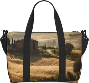 Gym Bags Small Tuscany Landscape Duffel Bag Overnight Bag with Shoe Compartment Carryon Bag for Men Women