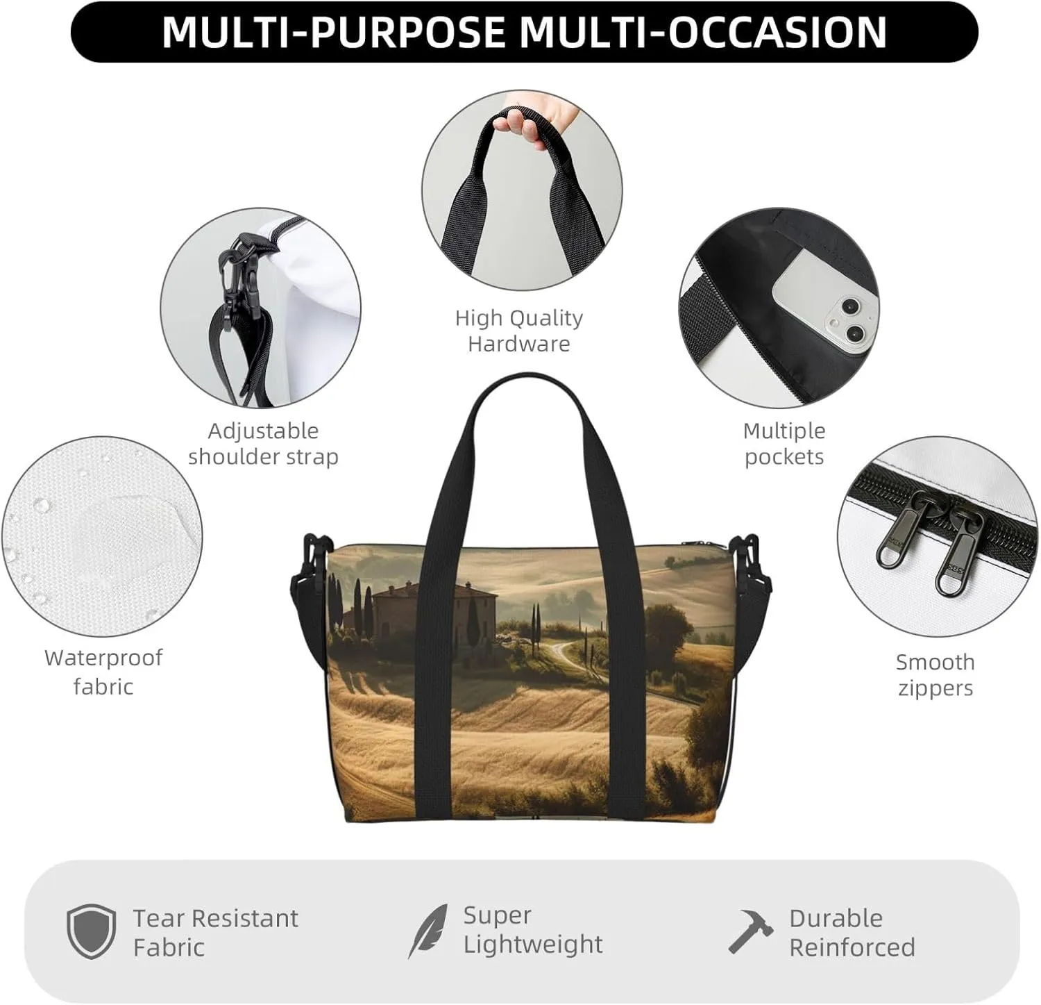 Gym Bags Small Tuscany Landscape Duffel Bag Overnight Bag with Shoe Compartment Carryon Bag for Men Women