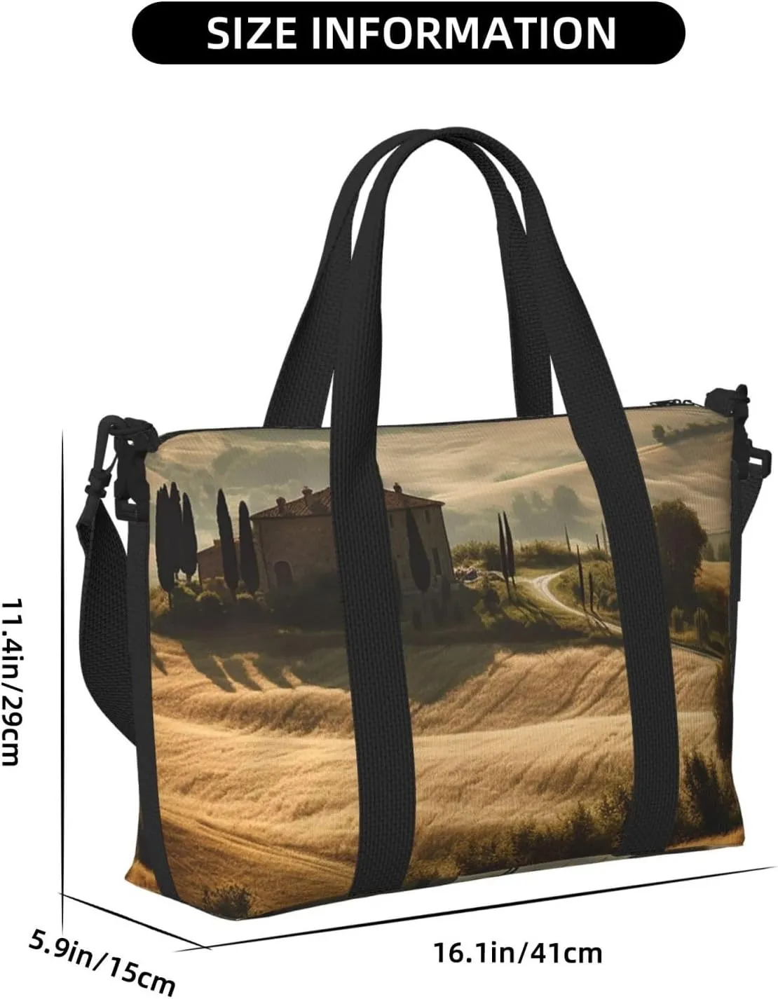 Gym Bags Small Tuscany Landscape Duffel Bag Overnight Bag with Shoe Compartment Carryon Bag for Men Women