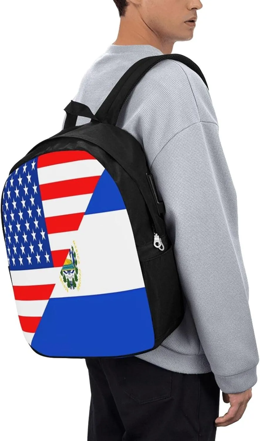 Half American El Salvador Flag Laptop Backpacks Travel Backpack Casual Business Daypack Sport Rucksack Computer Bag Fits up to 17 Inch Notebook with USB Port