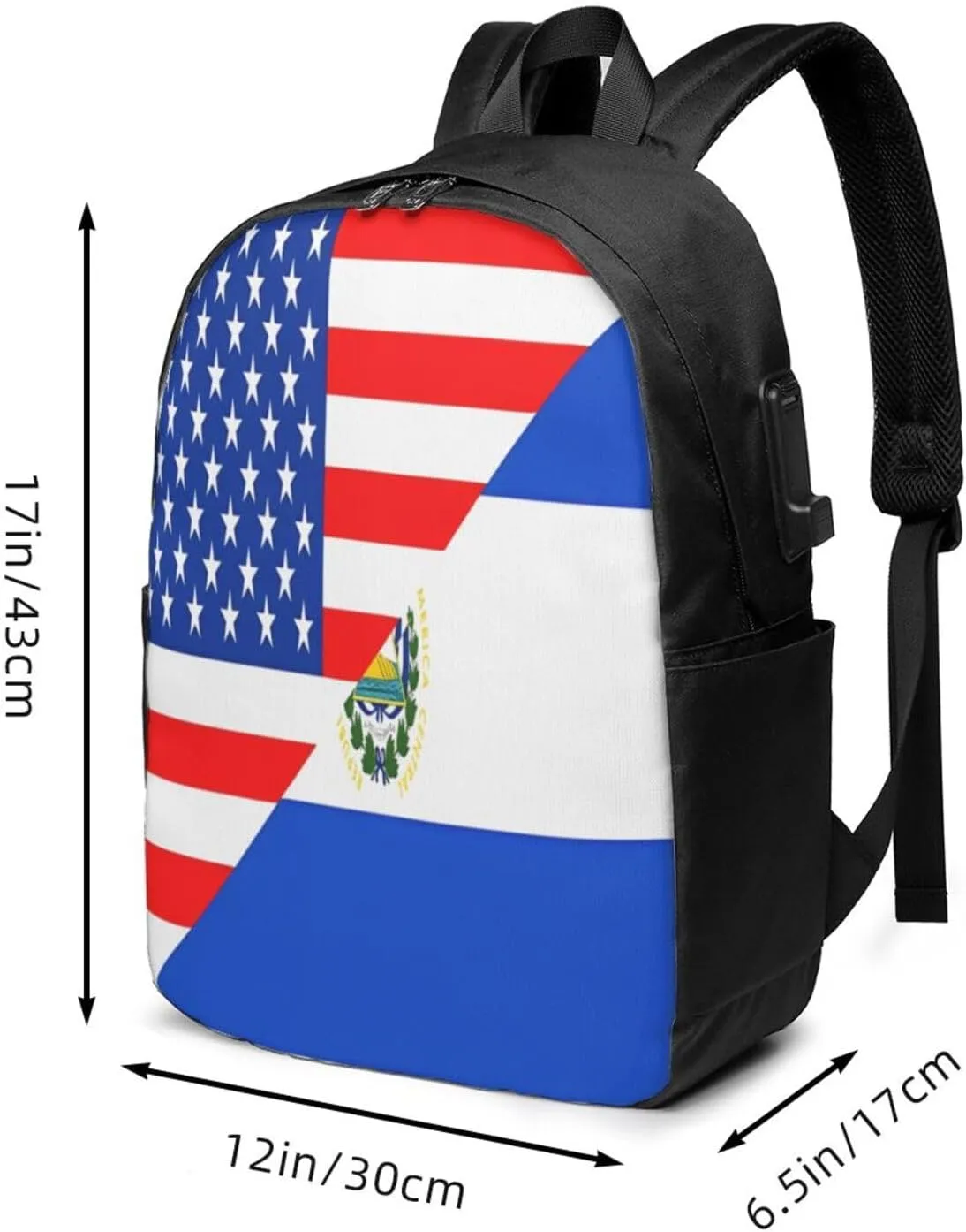 Half American El Salvador Flag Laptop Backpacks Travel Backpack Casual Business Daypack Sport Rucksack Computer Bag Fits up to 17 Inch Notebook with USB Port