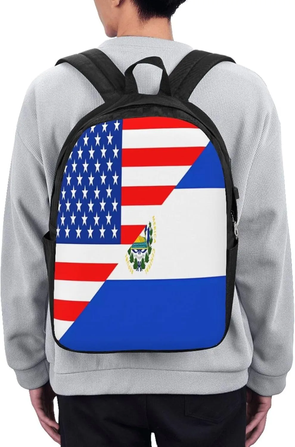 Half American El Salvador Flag Laptop Backpacks Travel Backpack Casual Business Daypack Sport Rucksack Computer Bag Fits up to 17 Inch Notebook with USB Port