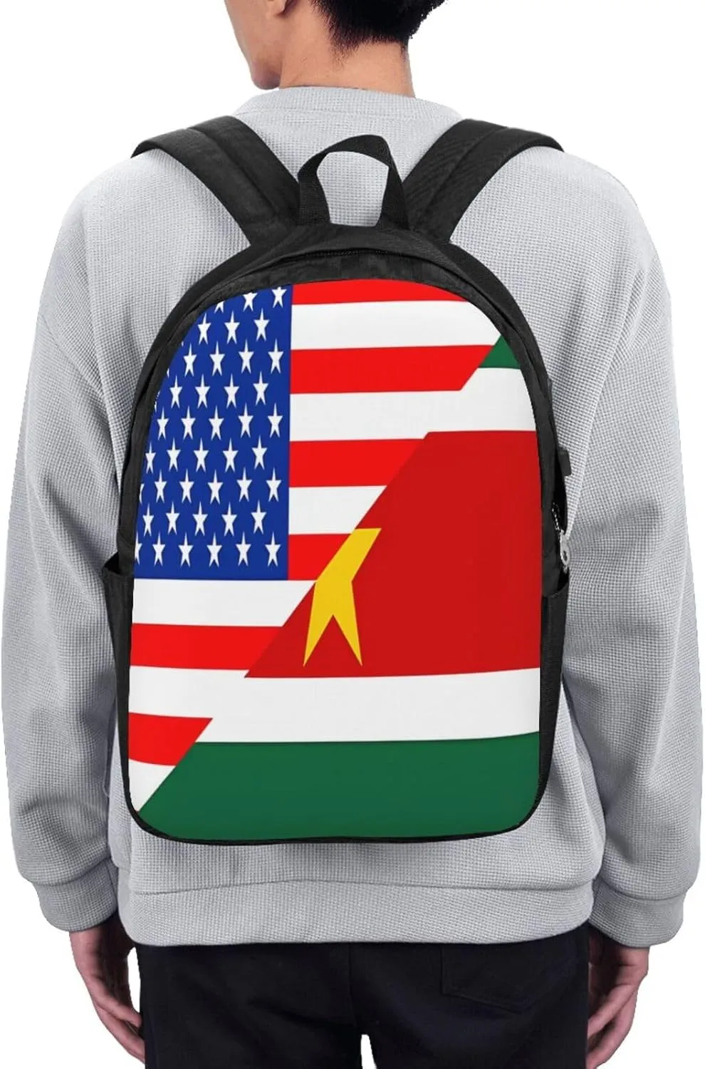 Half American Suriname Surinamese Flag Laptop Backpacks Travel Backpack Casual Business Daypack Sport Rucksack Computer Bag Fits up to 17 Inch Notebook with USB Port