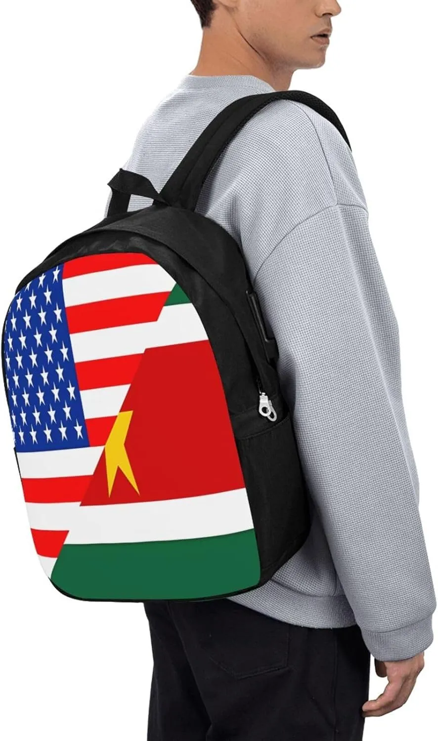 Half American Suriname Surinamese Flag Laptop Backpacks Travel Backpack Casual Business Daypack Sport Rucksack Computer Bag Fits up to 17 Inch Notebook with USB Port
