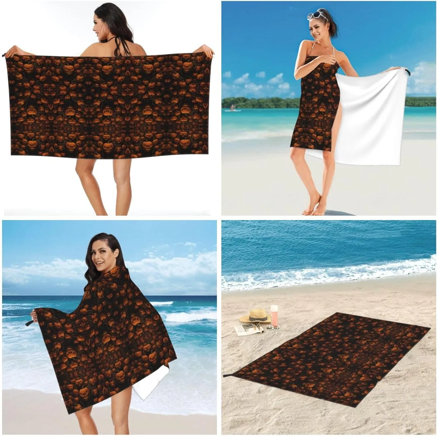 Halloween Pumpkin Premium Compact Microfiber Travel Towel-Featherlight & Quick Dry,Sand-Resistant Beach Towel for Swimming,Camping,Vacation Essentials with Carry Pouch