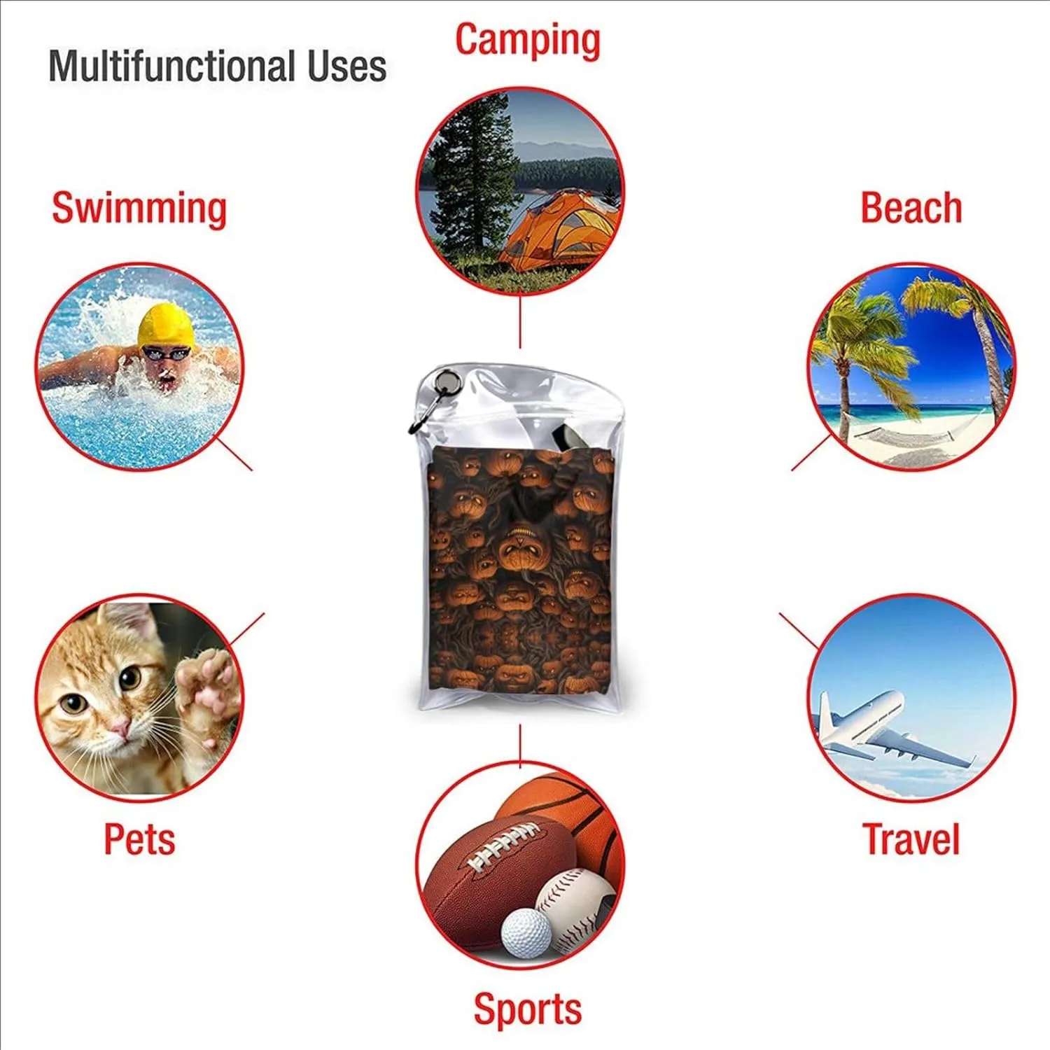 Halloween Pumpkin Premium Compact Microfiber Travel Towel-Featherlight & Quick Dry,Sand-Resistant Beach Towel for Swimming,Camping,Vacation Essentials with Carry Pouch