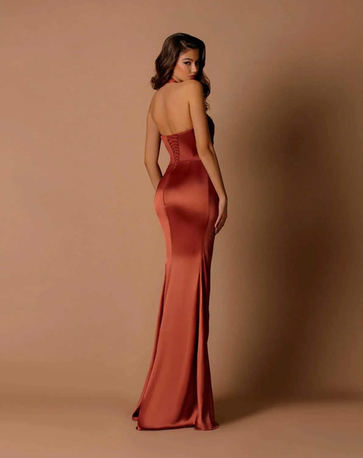 Halter Satin Bridesmaid Dresses for Women Long Mermaid Prom Dress Ruched Evening Formal Gowns with Slit