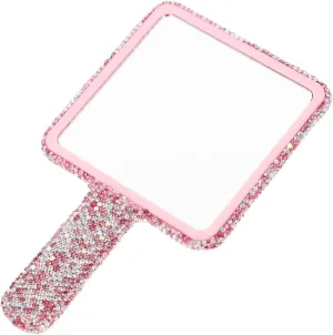 Handheld Rhinestone Inlaid Makeup Mirror with Handle Compact Bling Handbag Mirror for Women for Makeup Vanity Bedroom Bathroom Office and