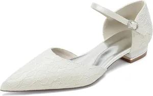 Hanfike Occasions Shoes for Women Girl Lace Pointed Toe Bridal Wedding Party Evening Pumps JY317