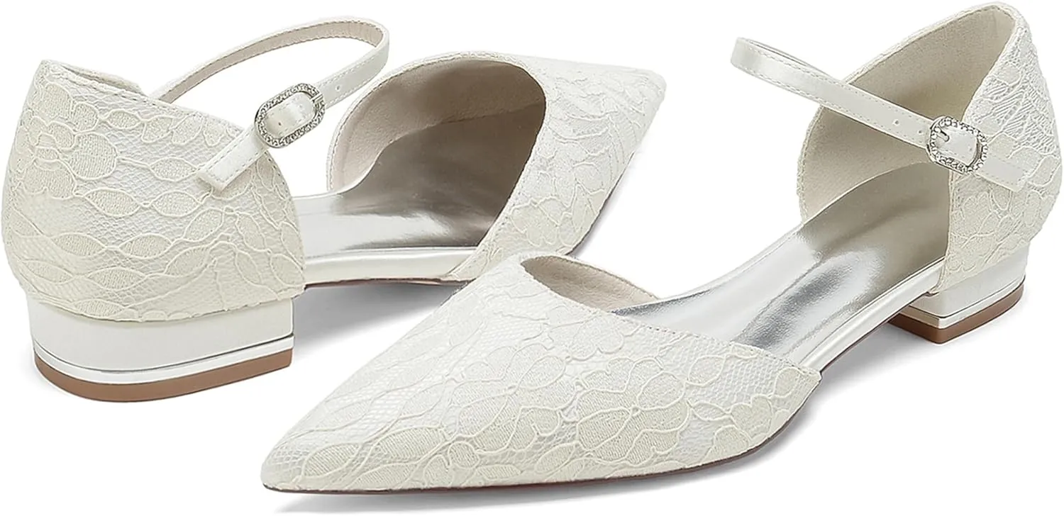 Hanfike Occasions Shoes for Women Girl Lace Pointed Toe Bridal Wedding Party Evening Pumps JY317