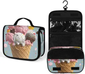 Hanging Sweet Ice Cream Printed Toiletry Bag Travel Toiletry Bag Foldable Large-capacity Design Suitable for Travel, Fitness, Camping, Home Use, Etc.