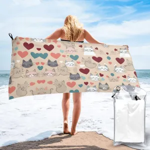 Happy Walking Kitty Premium Compact Microfiber Travel Towel-Featherlight & Quick Dry,Sand-Resistant Beach Towel for Swimming,Camping,Vacation Essentials with Carry Pouch
