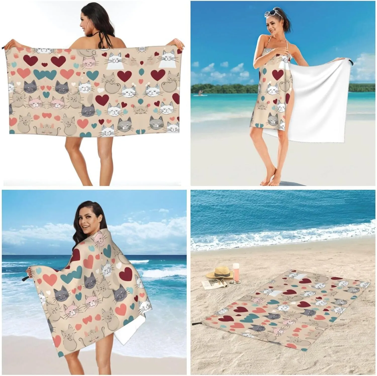 Happy Walking Kitty Premium Compact Microfiber Travel Towel-Featherlight & Quick Dry,Sand-Resistant Beach Towel for Swimming,Camping,Vacation Essentials with Carry Pouch
